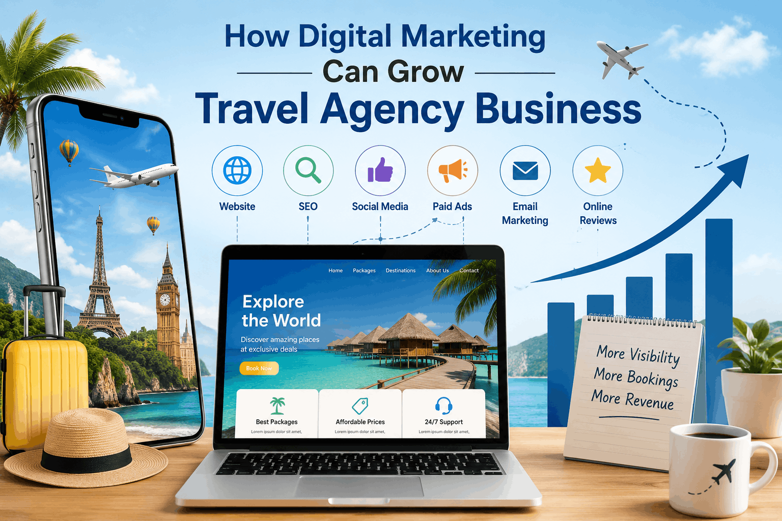 How Digital Marketing Can Grow Travel Agency Business - base on this title generate an image