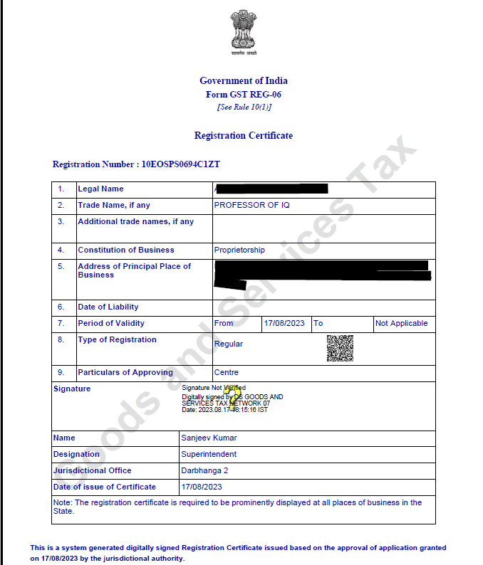 GST Certificate