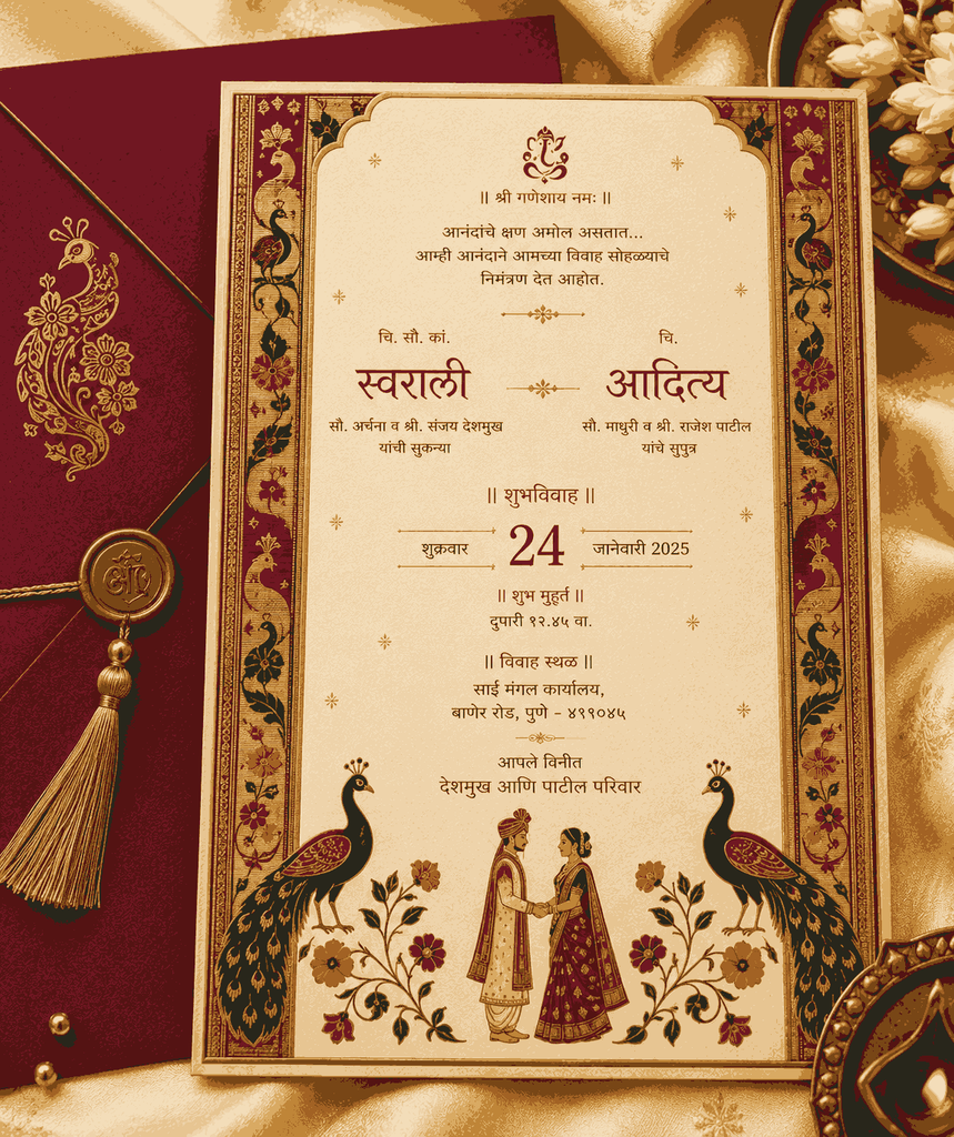 Paithani-Inspired Maharashtrian Wedding Invitation