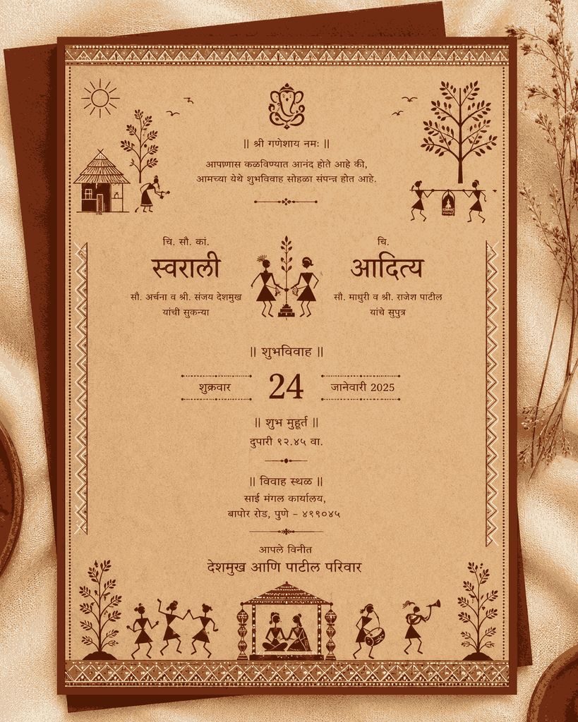 Warli Art-Inspired Marathi Wedding Card